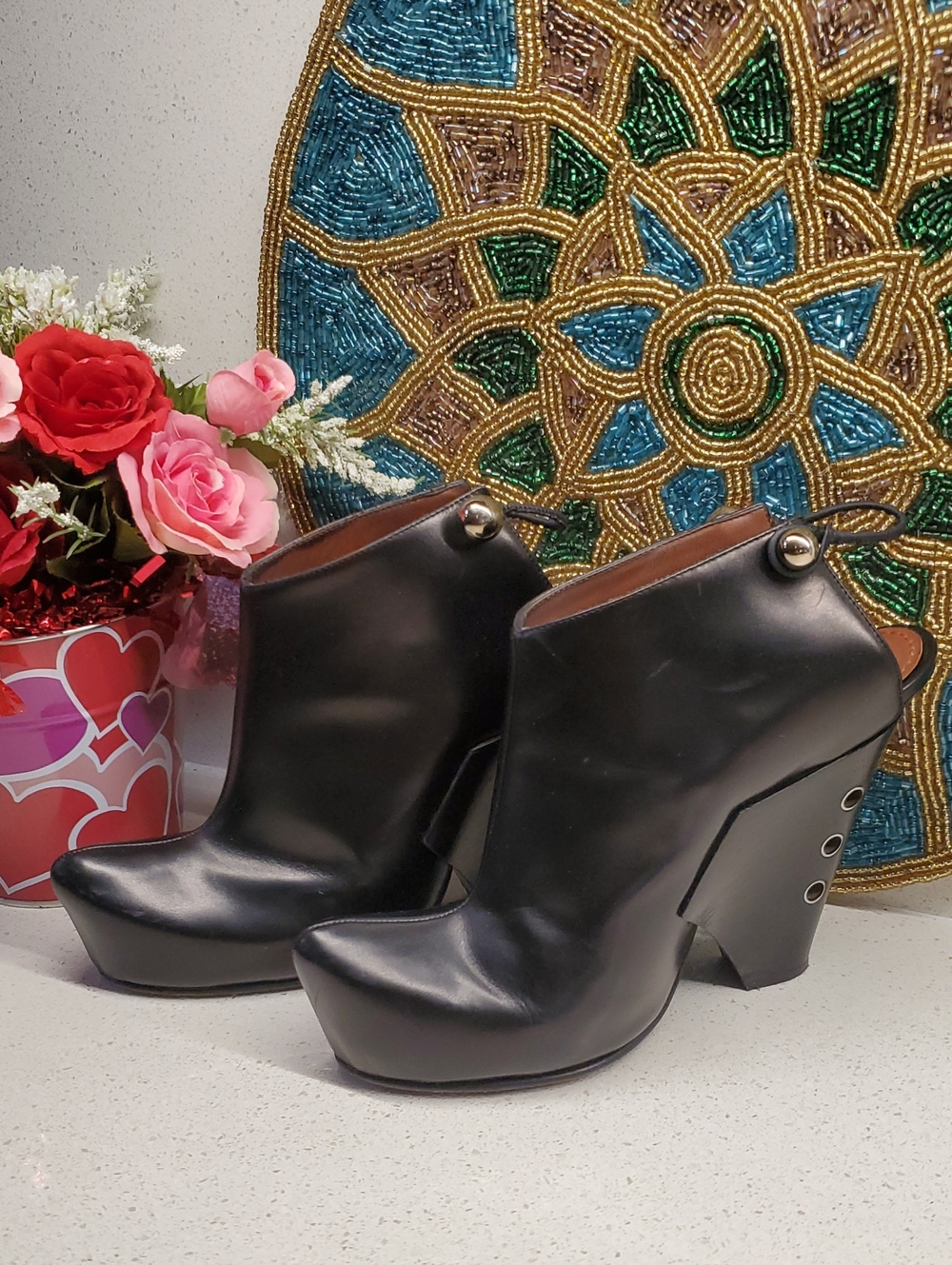 MARC JACOBS Black Leather Platform Ankle Mules (sz 38.5)